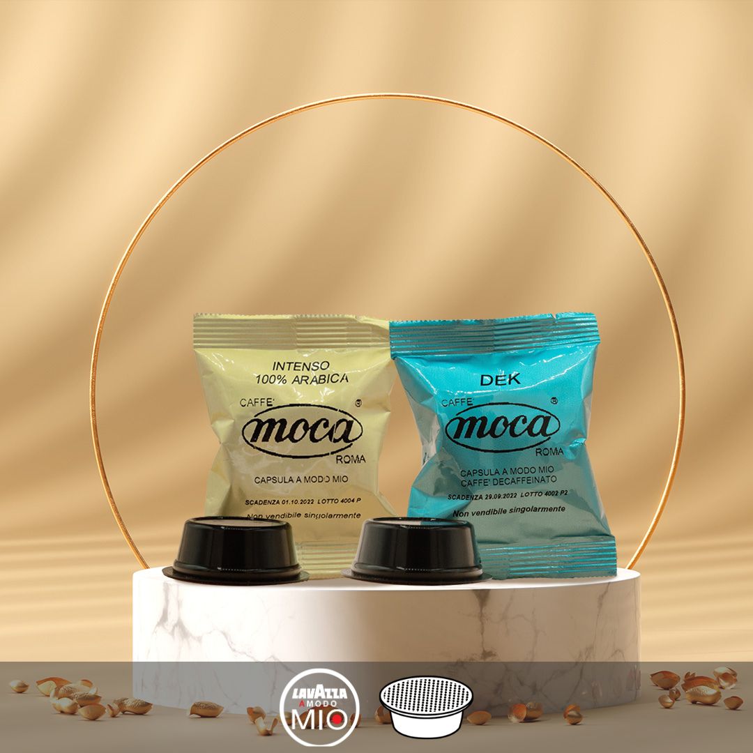 Moca Coffee Capsules - Compatible with A Modo Mio - Decaffeinated + Intense