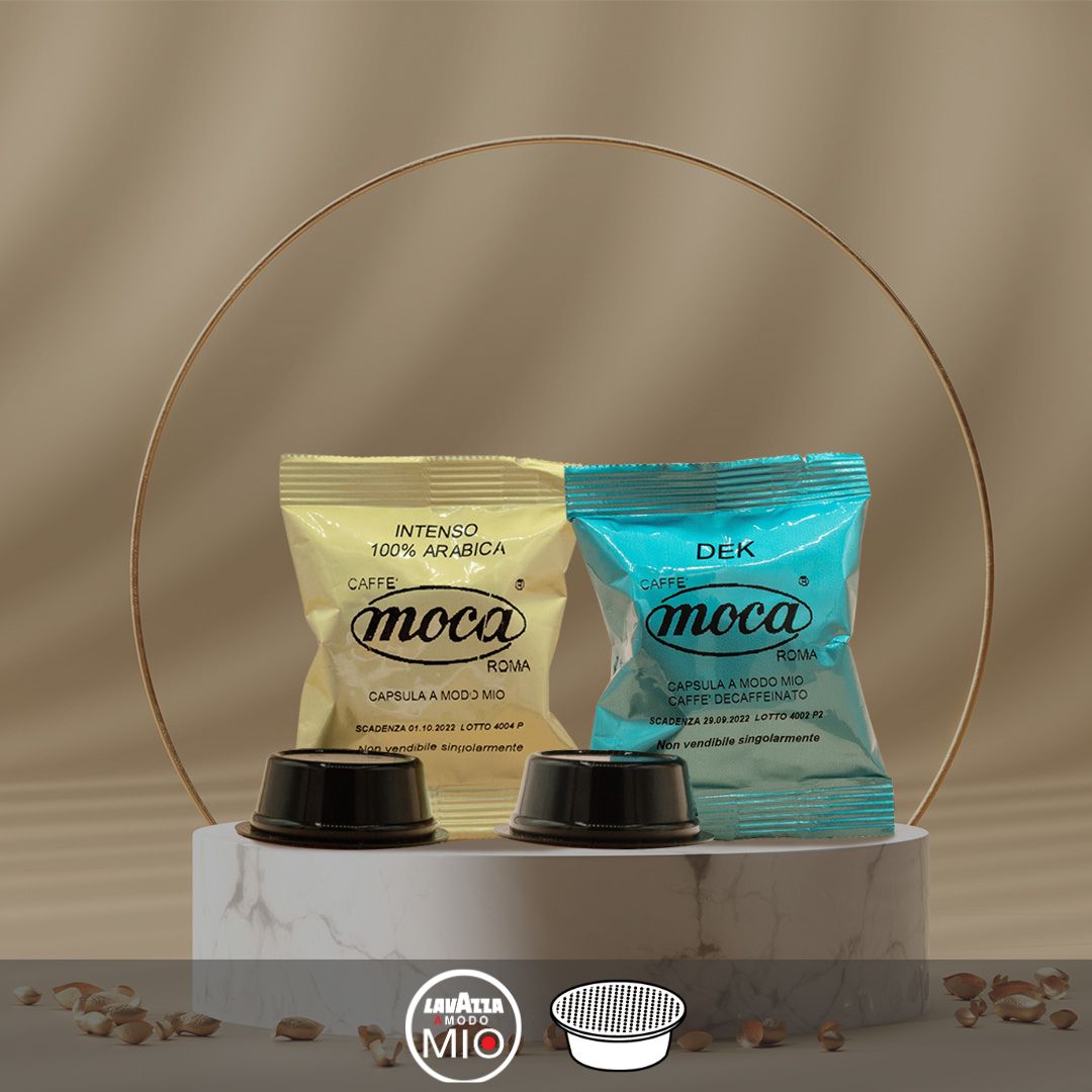 Moca Coffee Capsules - Compatible with A Modo Mio - Decaffeinated + Intense