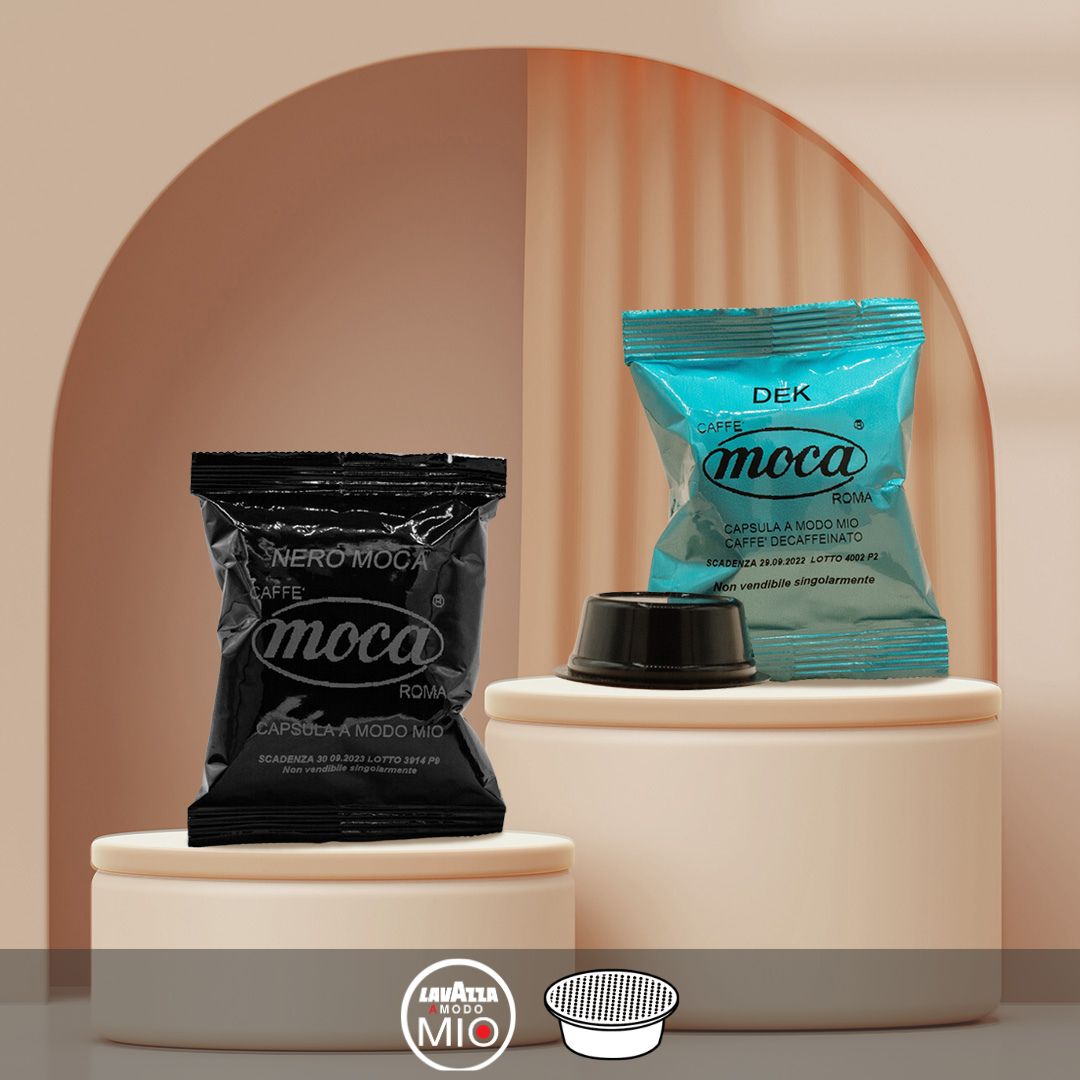 Moca Coffee Capsules - Compatible with A Modo Mio - Decaffeinated + Black