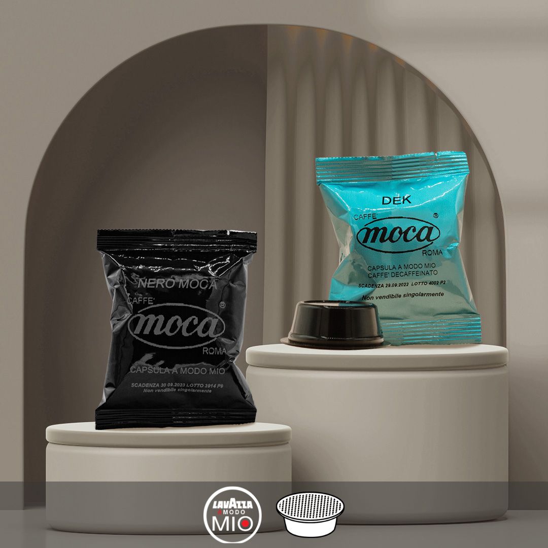 Moca Coffee Capsules - Compatible with A Modo Mio - Decaffeinated + Black