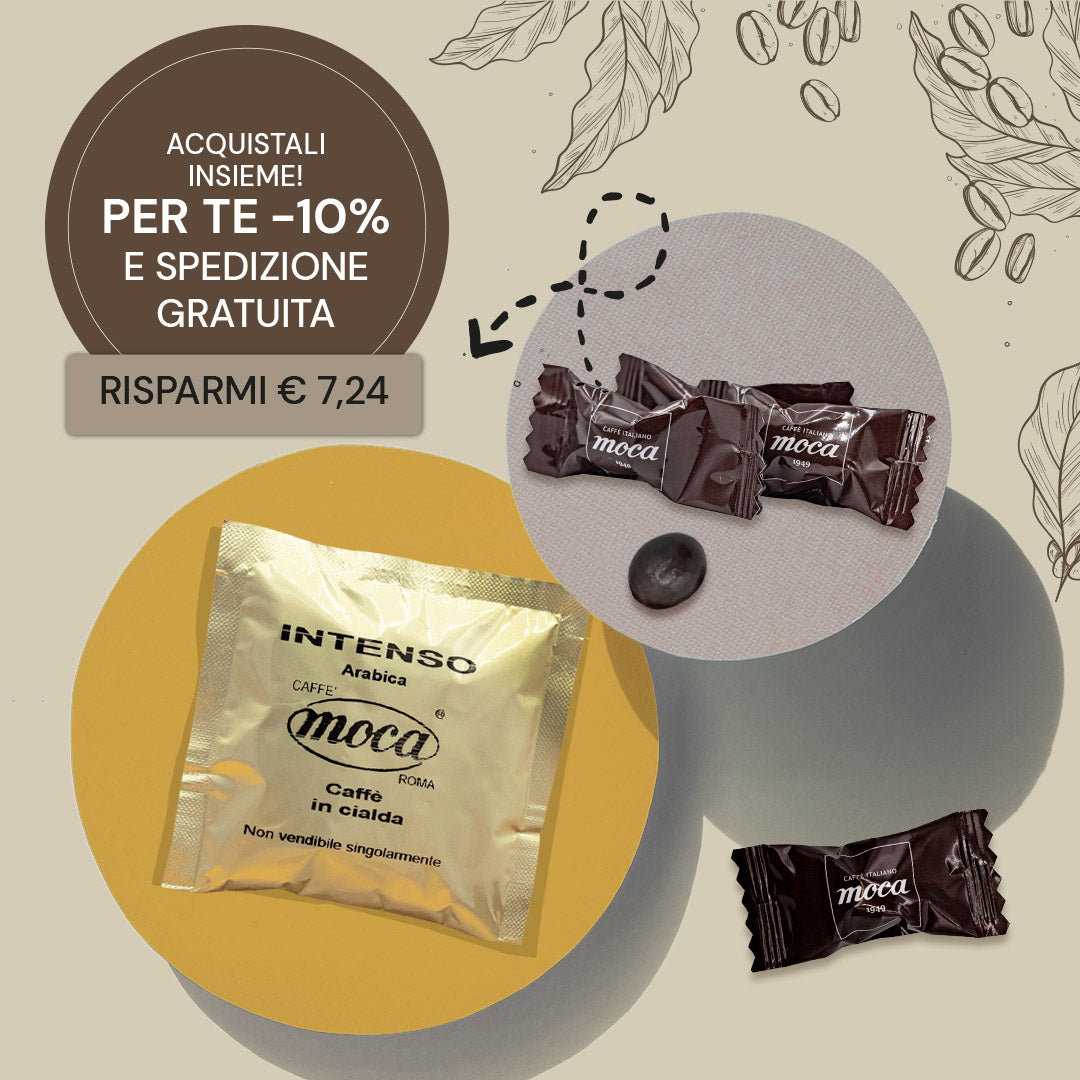 Caffè in cialde Moca - Intenso - 150pz ESE + Chicchi ricoperti di cioccolato fondente