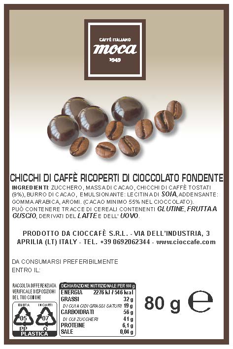 Cioccaffè Moca - Chicchi ricoperti di cioccolato fondente confezionati singolarmente 80 g.