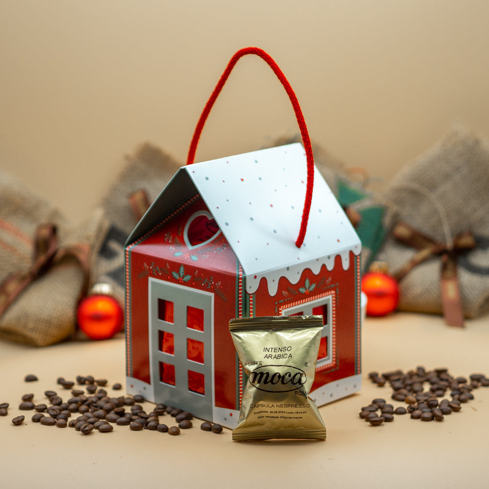 Casetta natalizia con 12 capsule di caffè - Compatibili Nespresso