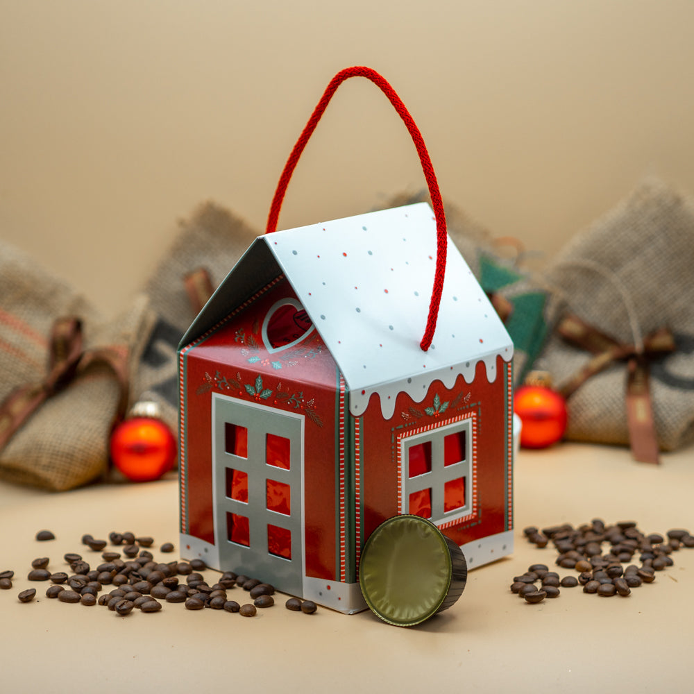 Casetta natalizia con 10 capsule di caffè - Compatibili Nescafè Dolce Gusto