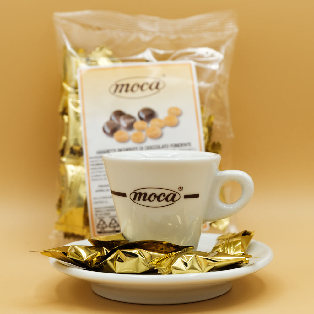 Amoretto Moca - Amaretti ricoperti di cioccolato fondente confezionati singolarmente 80 g.
