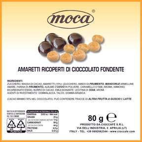 Amoretto Moca - Amaretti ricoperti di cioccolato fondente confezionati singolarmente 80 g.