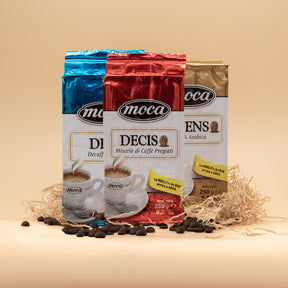 摩卡摩卡咖啡粉 1 公斤 - 浓烈、浓烈、Dek、黄金混合混合物 - 4 个真空包装和 250 克保鲜袋