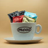Tazzona Moca Coffee Mug - Porcelain container for coffee capsules and pods + Plate