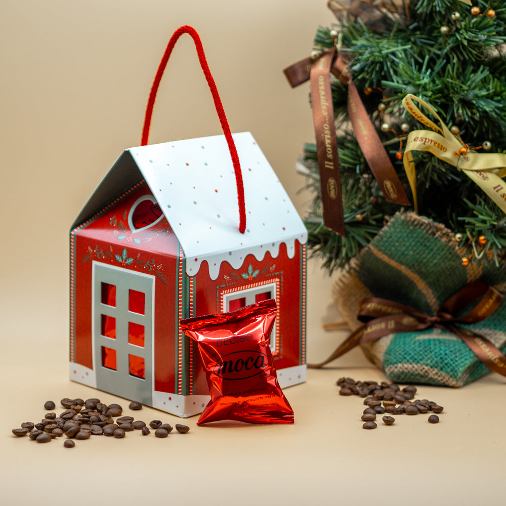 Casetta natalizia con 12capsule di caffè - Compatibili A Modo Mio
