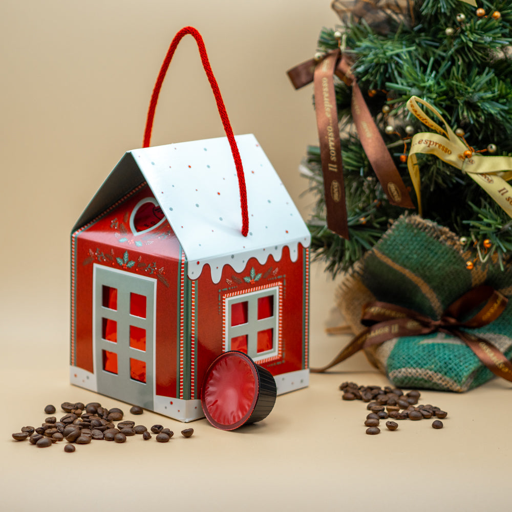 Casetta natalizia con 10 capsule di caffè - Compatibili Nescafè Dolce Gusto