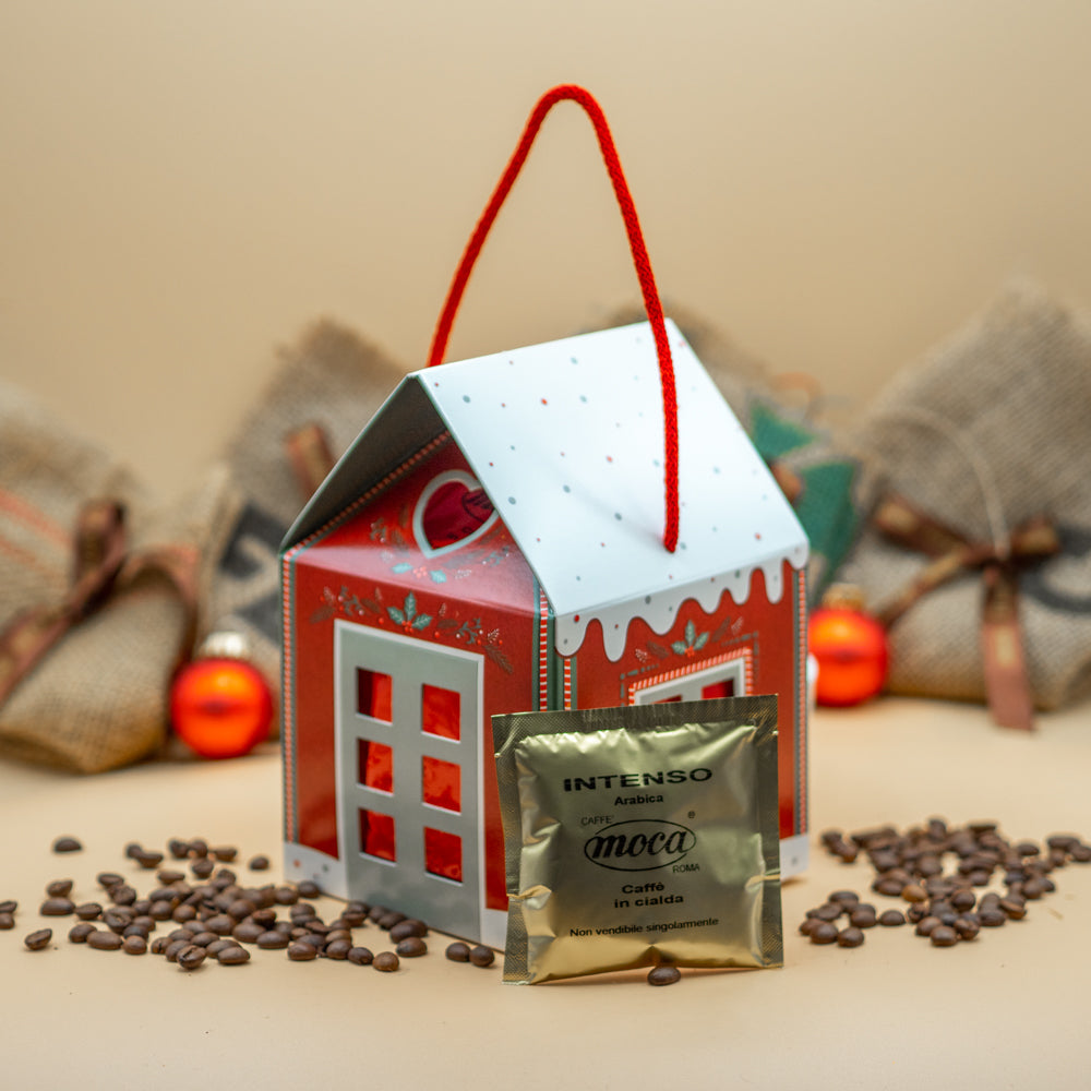 Casetta natalizia con 20 cialde ESE 44 mm di caffè in Carta Filtro Compostabile