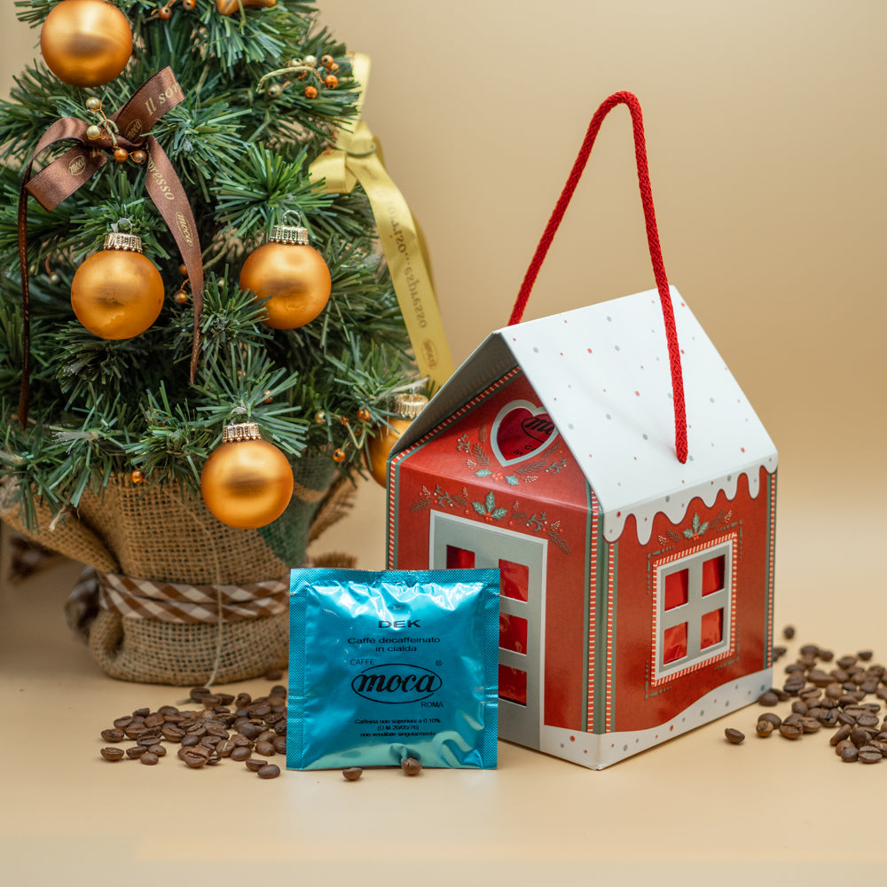 Casetta natalizia con 20 cialde ESE 44 mm di caffè in Carta Filtro Compostabile