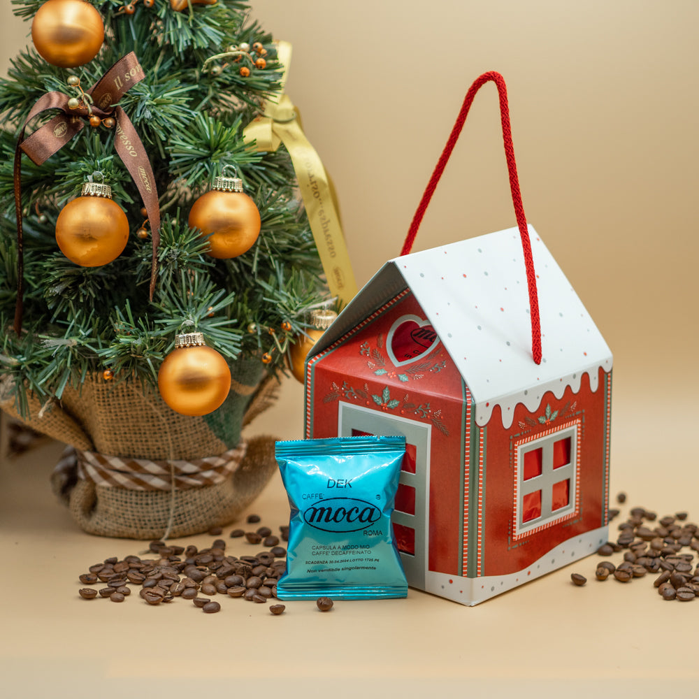 Casetta natalizia con 12capsule di caffè - Compatibili A Modo Mio