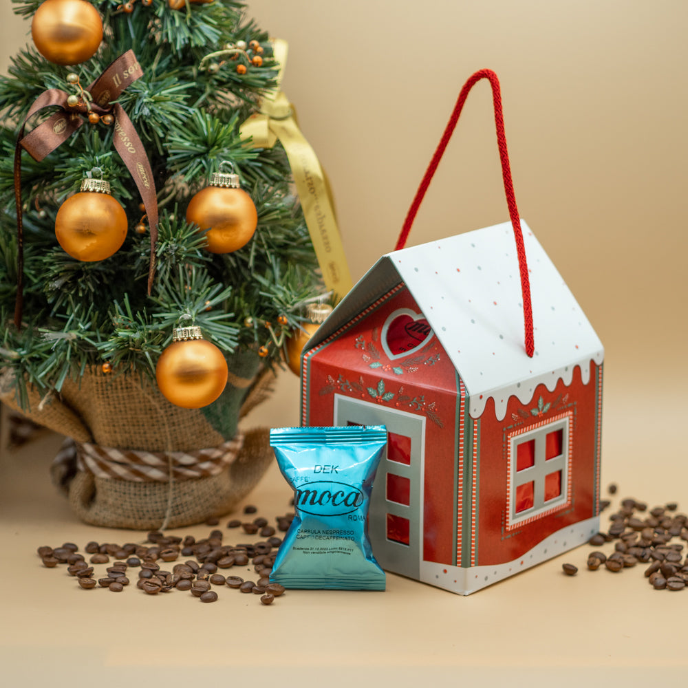 Casetta natalizia con 12 capsule di caffè - Compatibili Nespresso