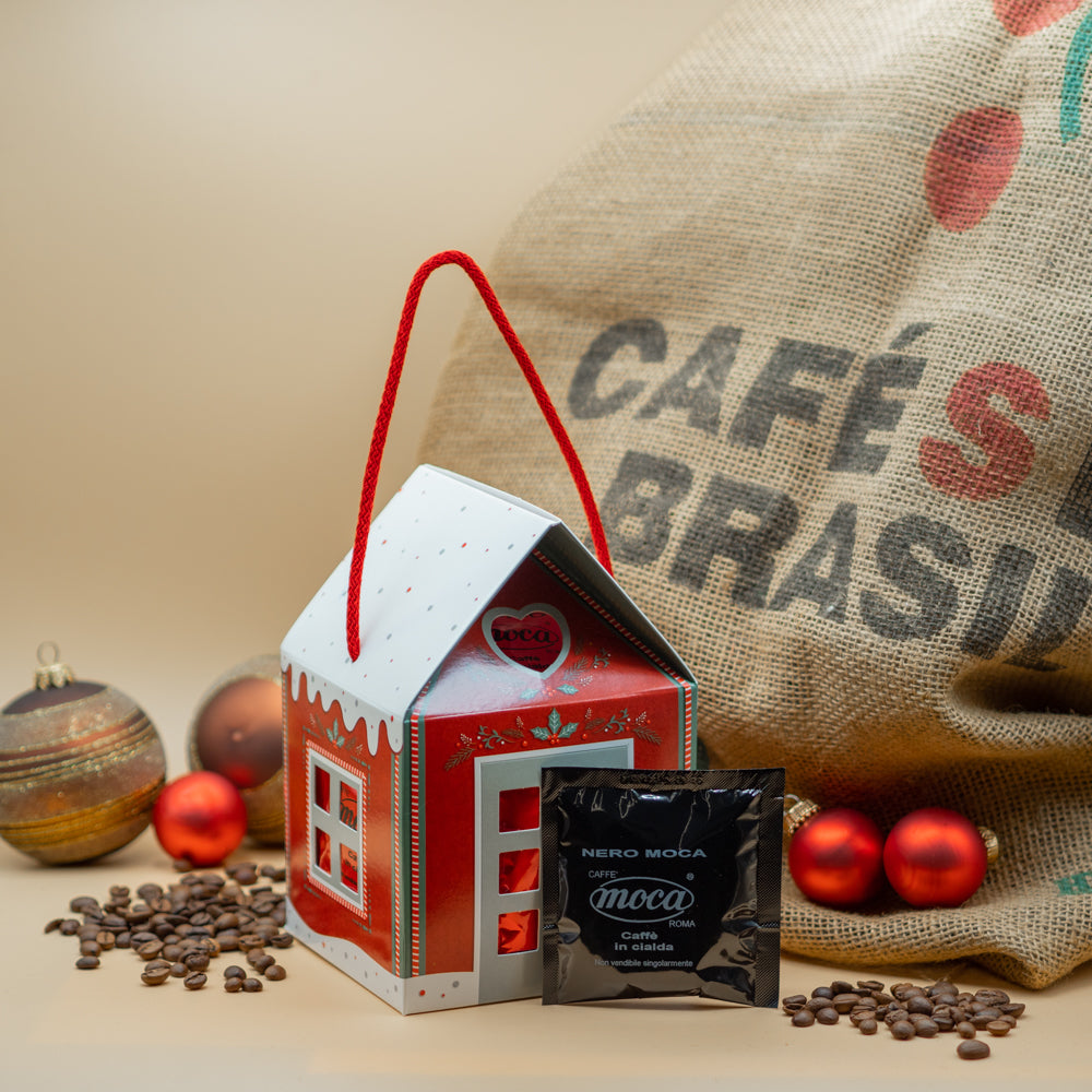 Casetta natalizia con 20 cialde ESE 44 mm di caffè in Carta Filtro Compostabile