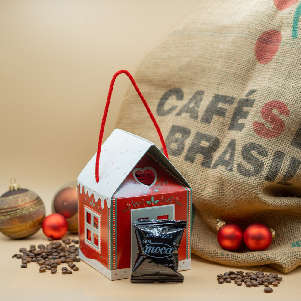 Casetta natalizia con 12 capsule di caffè - Compatibili A Modo Mio