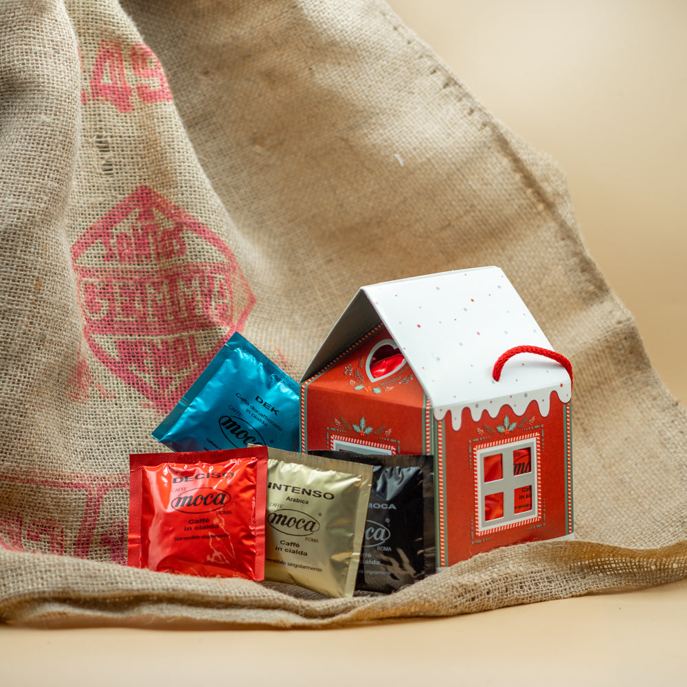 Casetta natalizia con 20 cialde ESE 44 mm in Carta Filtro Compostabile - gusto MIX